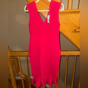 Knit Bodycon Midi Dress with Flounce Hem